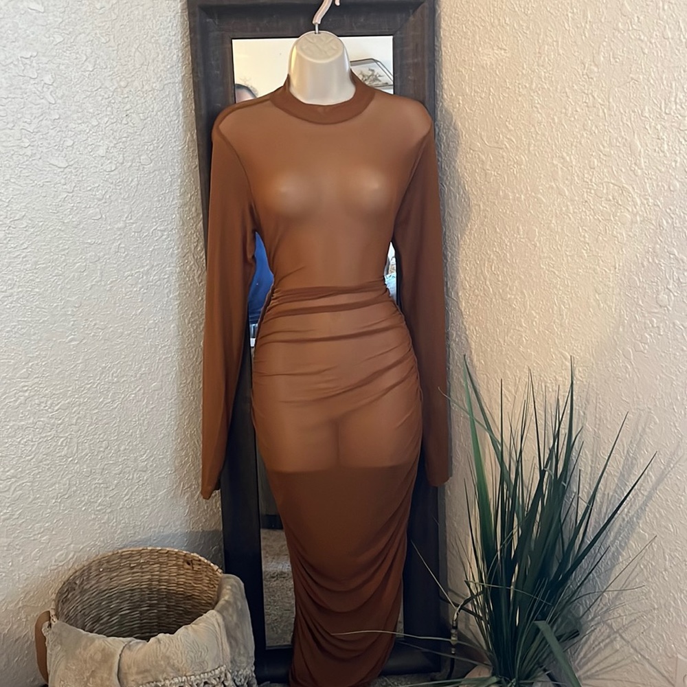 Brown Fashion Nova sheer maxi dress